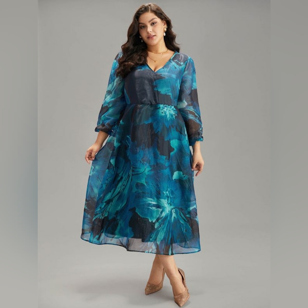 🩷. 68. 🟰. NWT BloomChic FLORAL MESH PATCHWORK POCKET ELASTIC WAIST DRESS